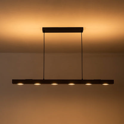 Dimmable LED Rustic Linear Oak Wood Kitchen Island Pendant