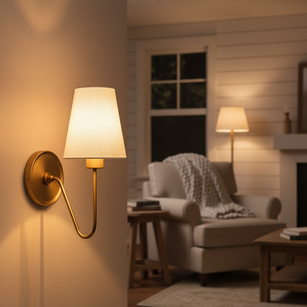 French Linen Cone Wall Sconce – White 1-Light Vanity Wall Lamp