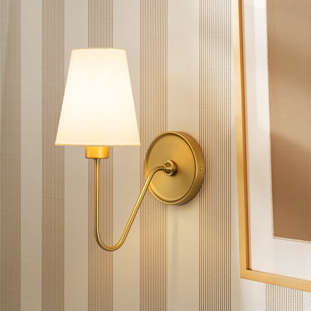 French Linen Cone Wall Sconce – White 1-Light Vanity Wall Lamp