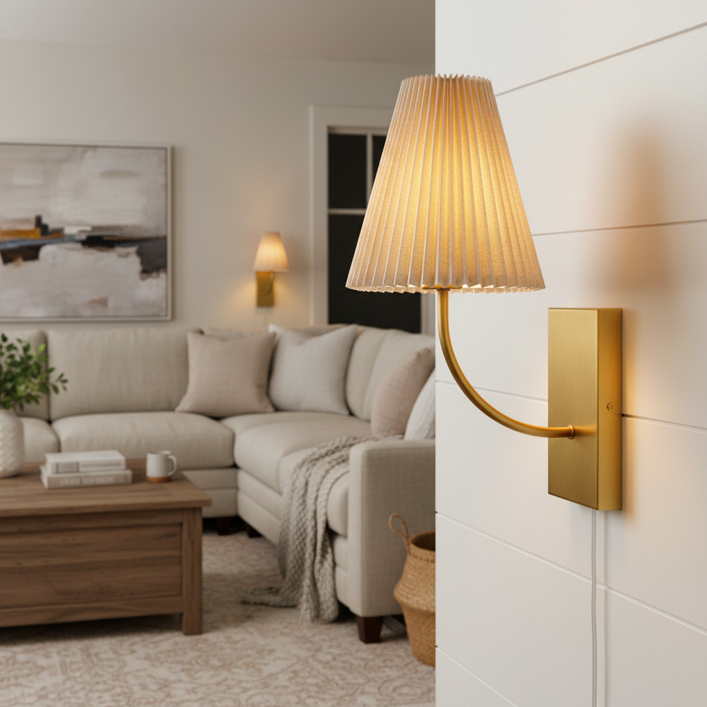 Elegant 1-Light Pleated Fabric Wall Lamp
