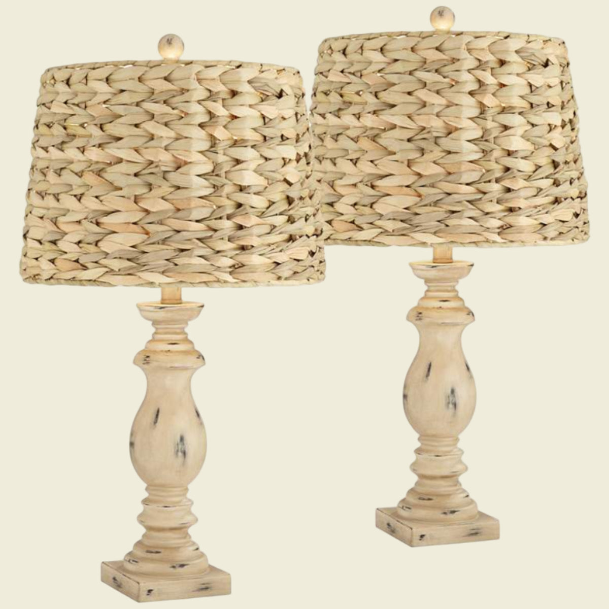 Farmhouse Seagrass Table Lamp with Wood & Resin Base