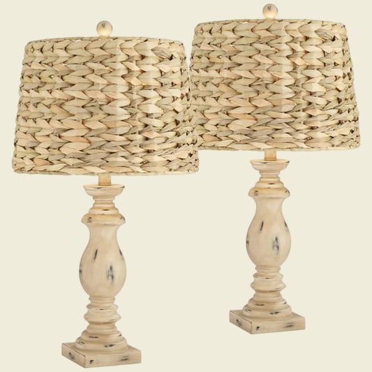 Farmhouse Seagrass Table Lamp with Wood & Resin Base