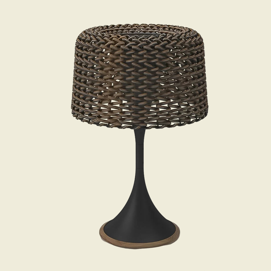 Solar Rattan Floor Lamp – Waterproof Teak Design,Warm Ambient Glow