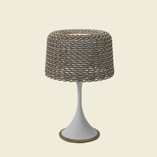 Solar Rattan Floor Lamp – Waterproof Teak Design, Warm Ambient Glow