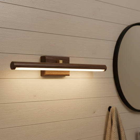 Zoleryn Modern Bathroom Vanity Light – Wood & Copper Wall Lamp